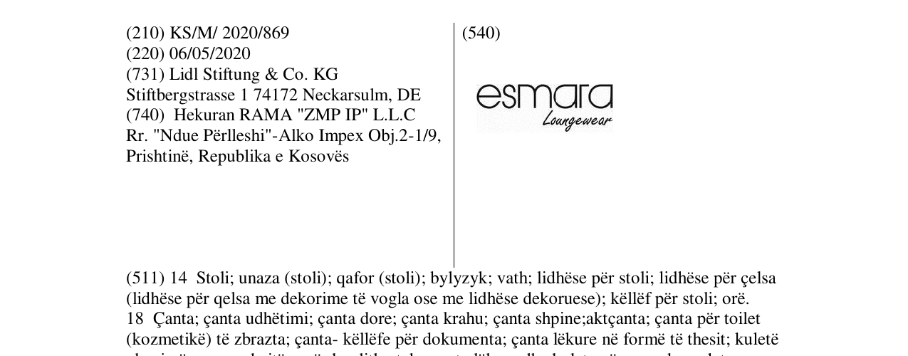 Zëri i markës ESMAGA në buletin