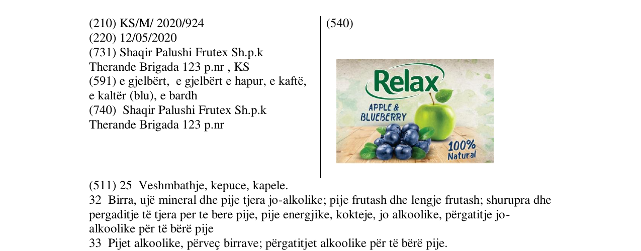Zëri i markës RELAX APPLE& BLUBERRY në buletin