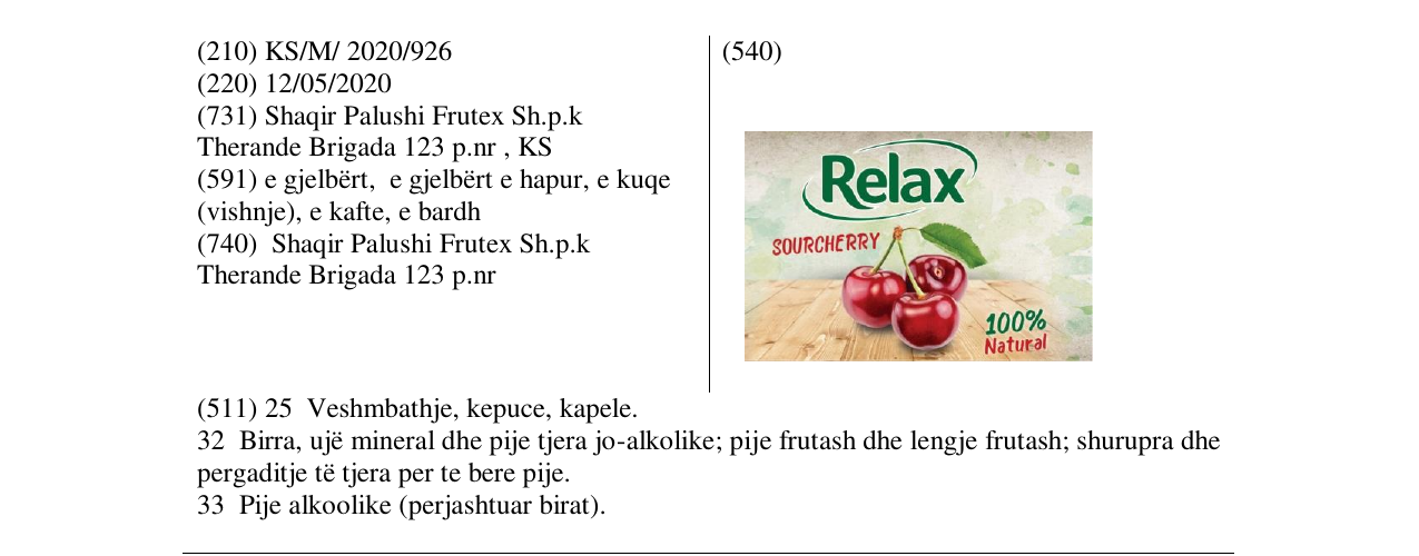 Zëri i markës RELAX SOURCHERRY në buletin
