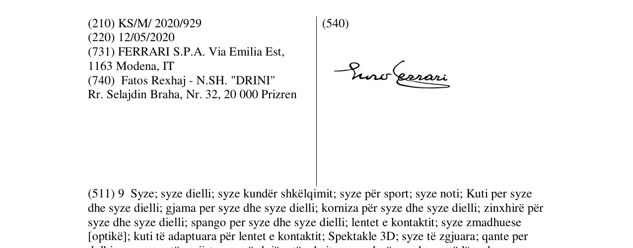 Zëri i markës ENZO FERRARI në buletin