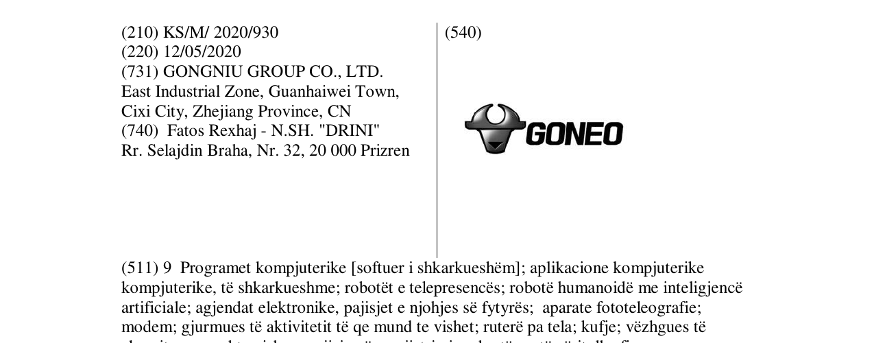 Zëri i markës GONEO në buletin