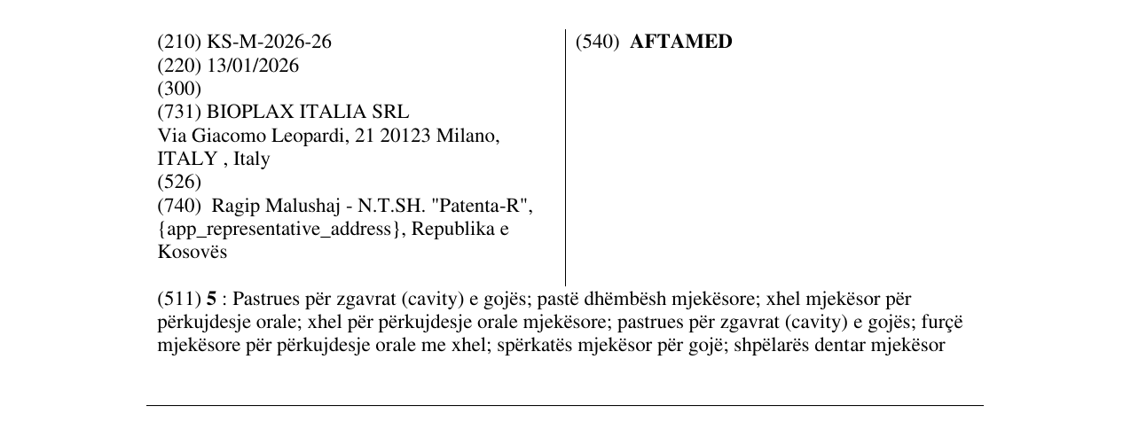 Zëri i markës AFTAMED në buletin