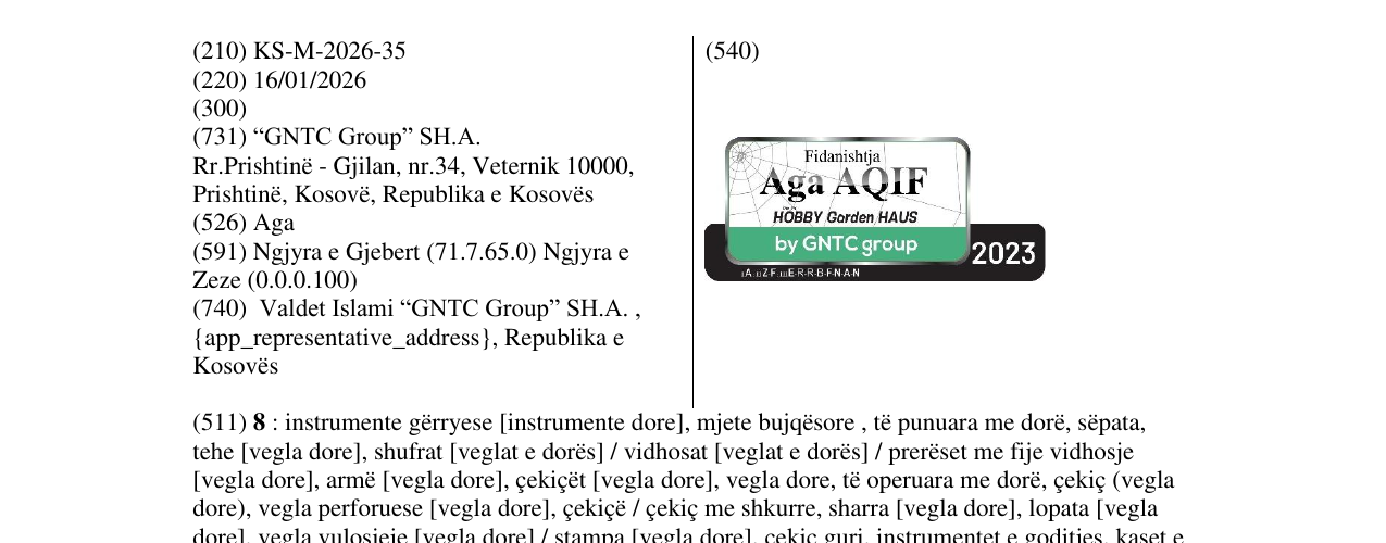 Zëri i markës Aga AQIF në buletin