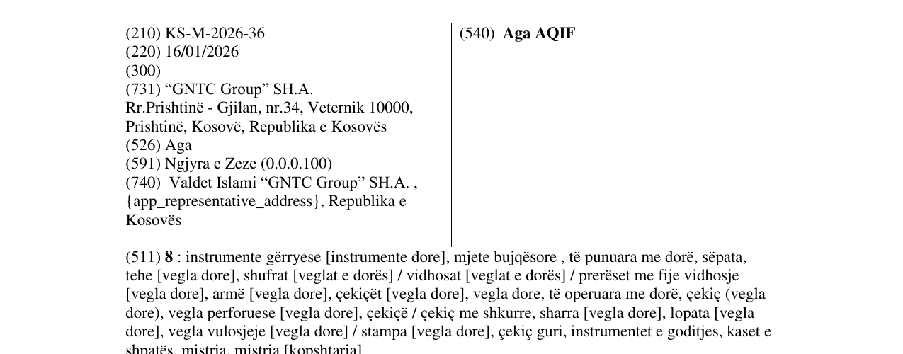 Zëri i markës Aga AQIF në buletin