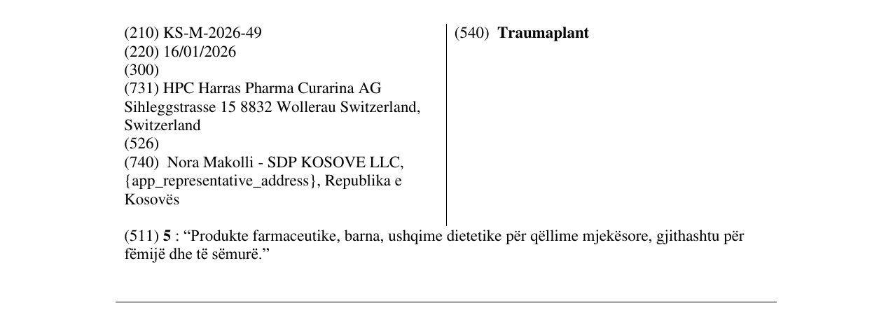 Zëri i markës Traumaplant në buletin