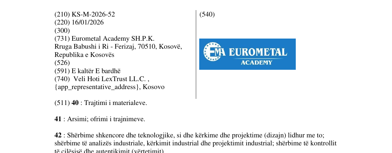 Zëri i markës KS/M/2026/52 në buletin