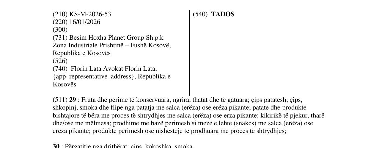 Zëri i markës TADOS në buletin