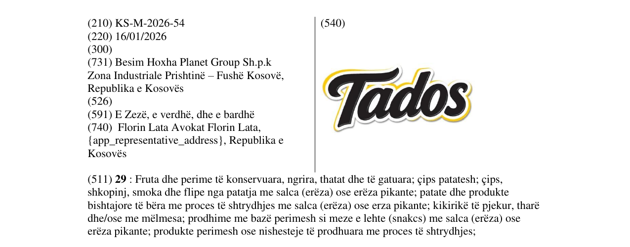 Zëri i markës Tados në buletin