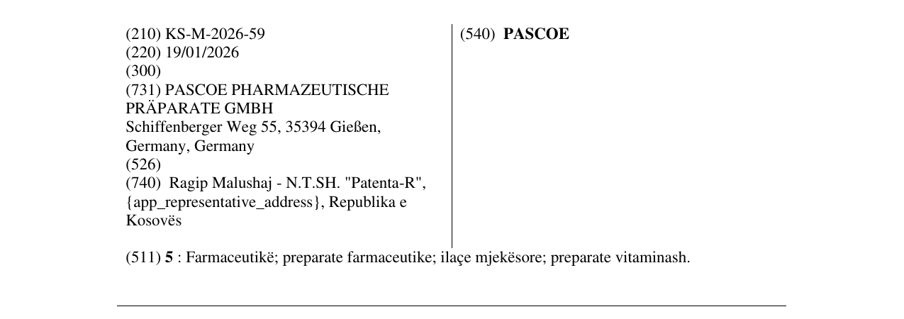 Zëri i markës PASCOE në buletin