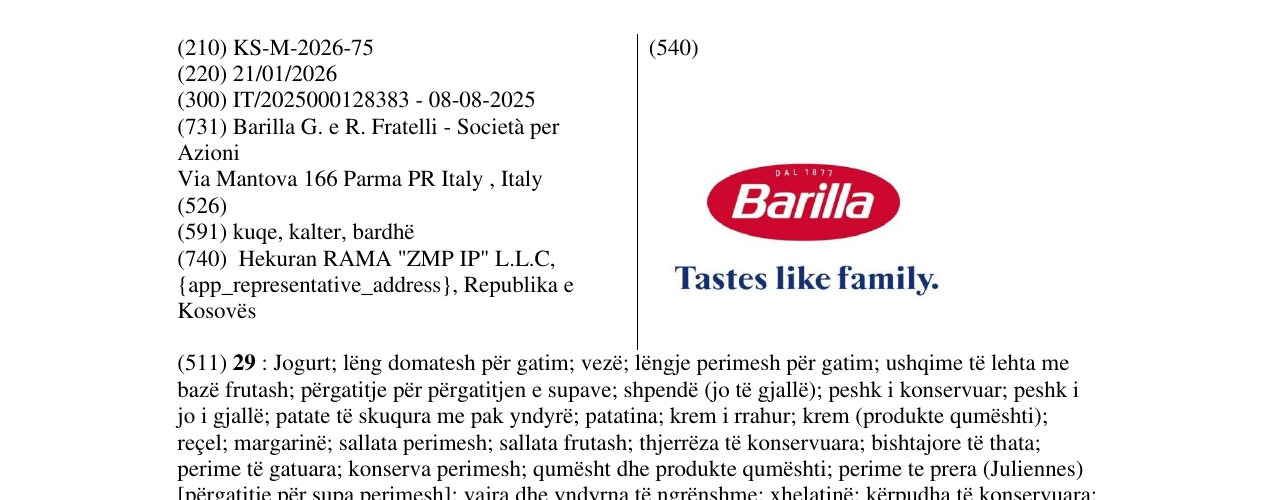 Zëri i markës Barilla Taste like family në buletin