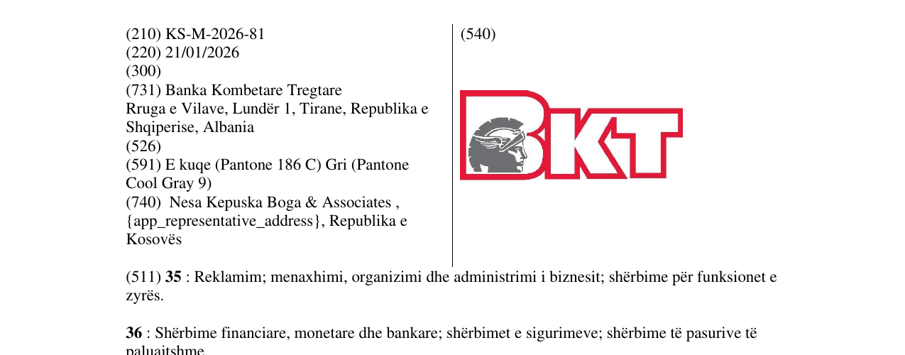Zëri i markës KS/M/2026/81 në buletin
