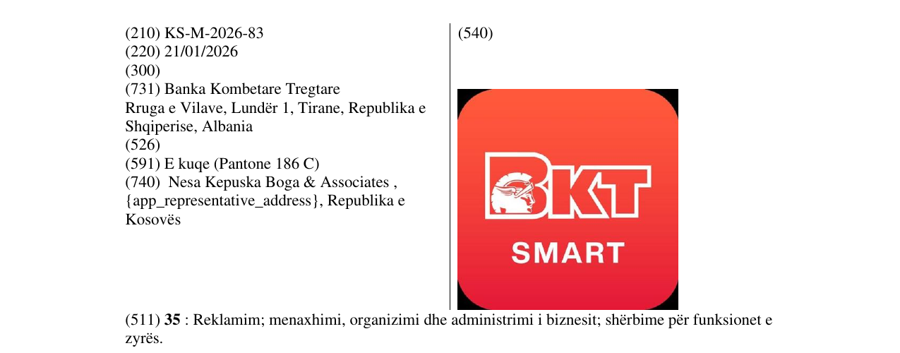 Zëri i markës KS/M/2026/83 në buletin