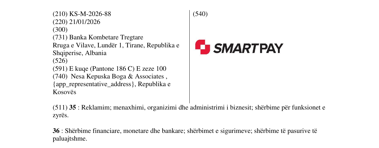 Zëri i markës KS/M/2026/88 në buletin