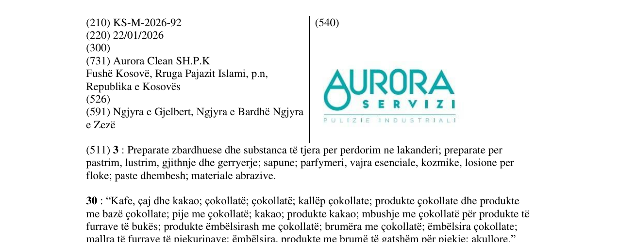 Zëri i markës KS/M/2026/92 në buletin
