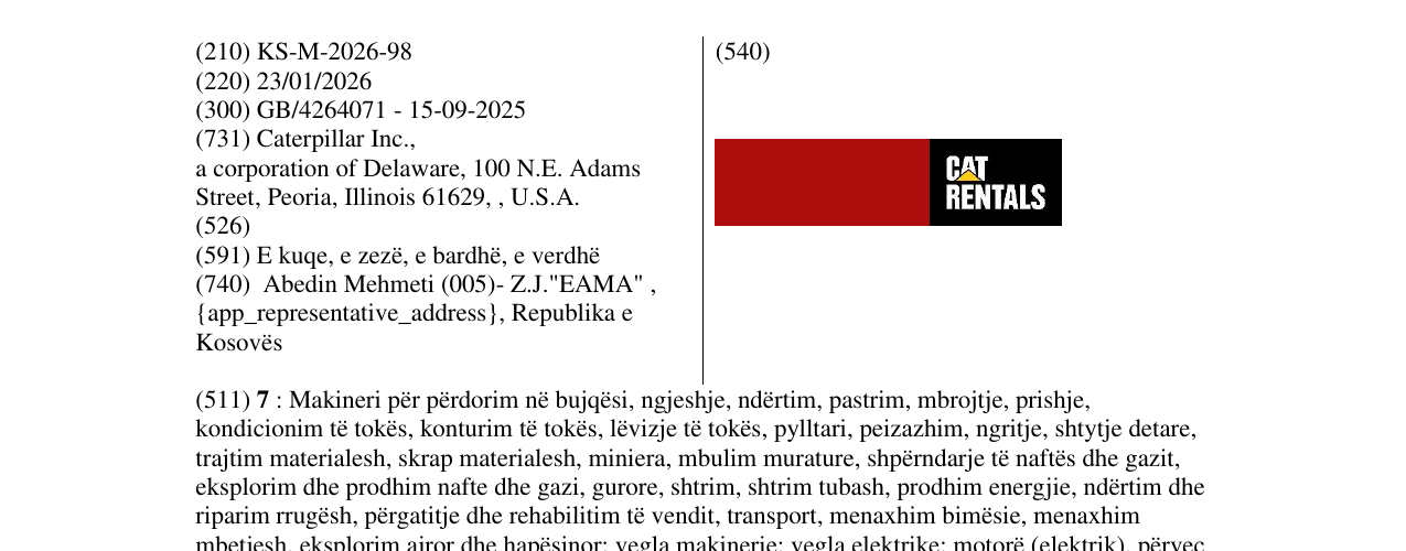 Zëri i markës KS/M/2026/98 në buletin