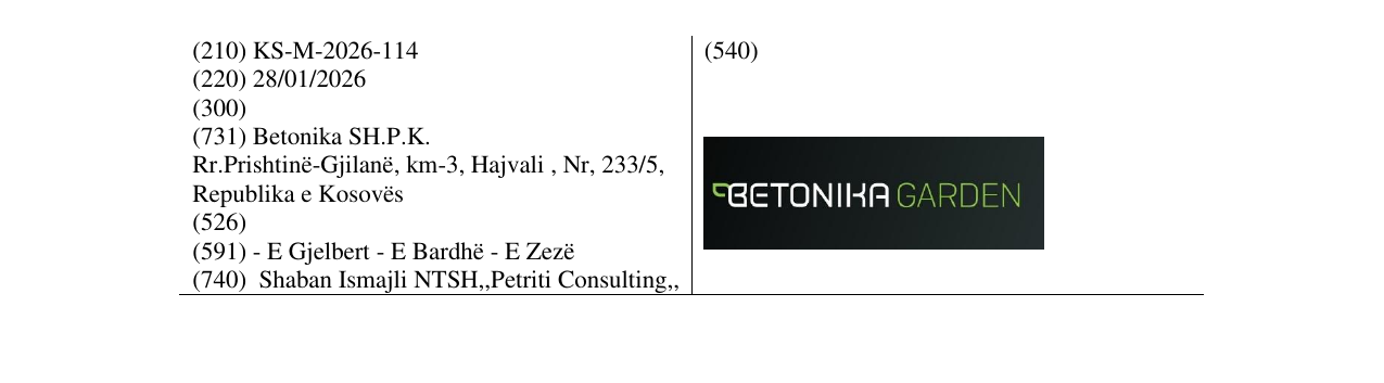 Zëri i markës BETONIKAGARDEN në buletin
