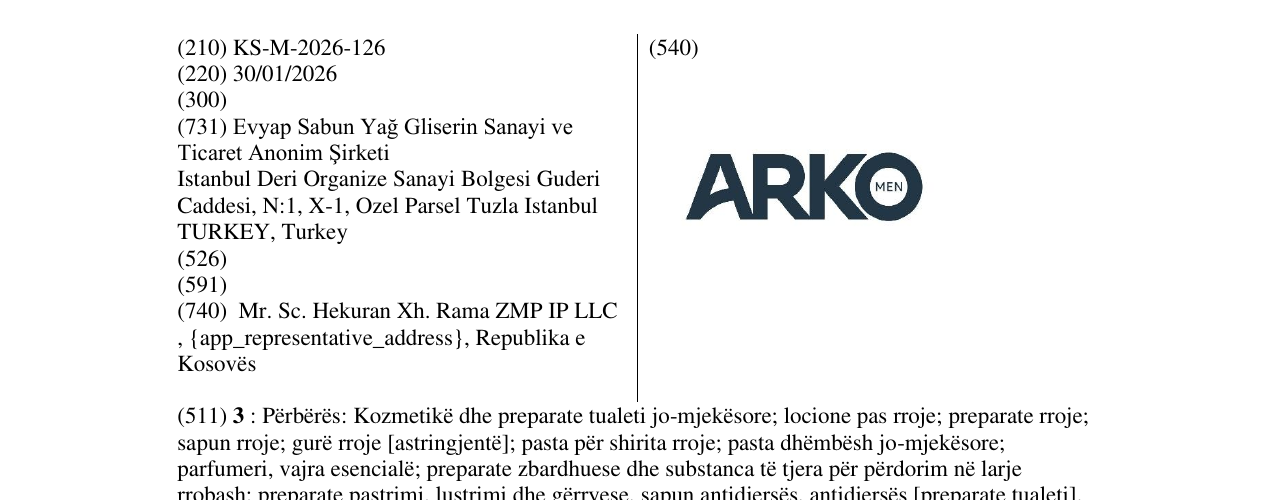 Zëri i markës KS/M/2026/126 në buletin