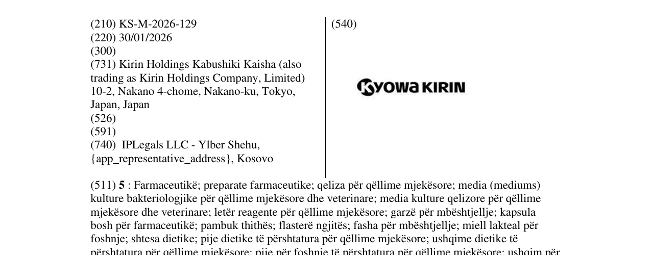 Zëri i markës KS/M/2026/129 në buletin