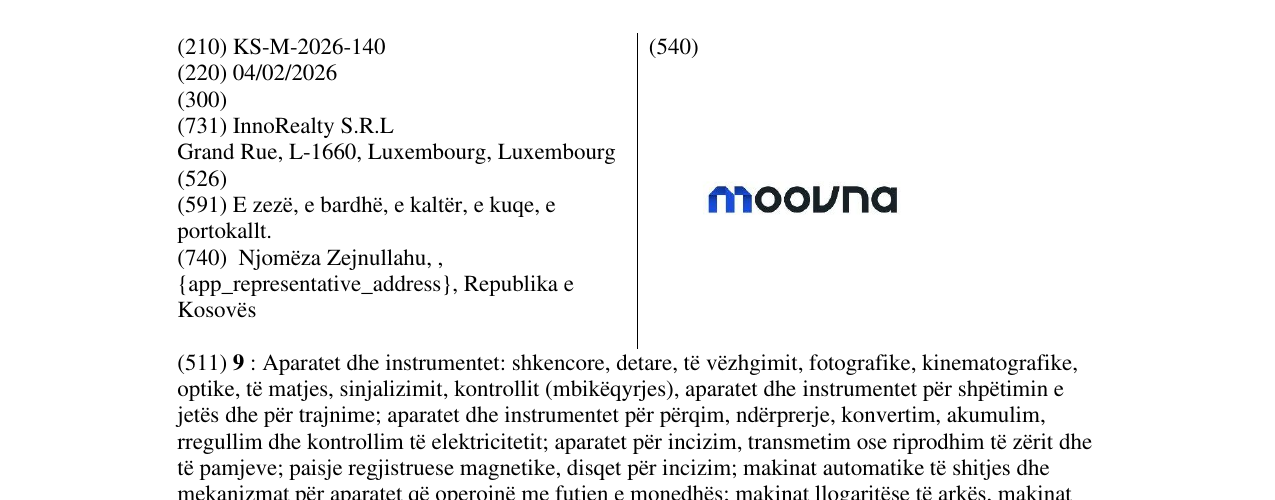Zëri i markës KS/M/2026/140 në buletin