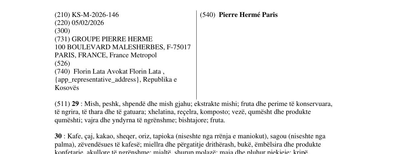 Zëri i markës Pierre Hermé Paris në buletin