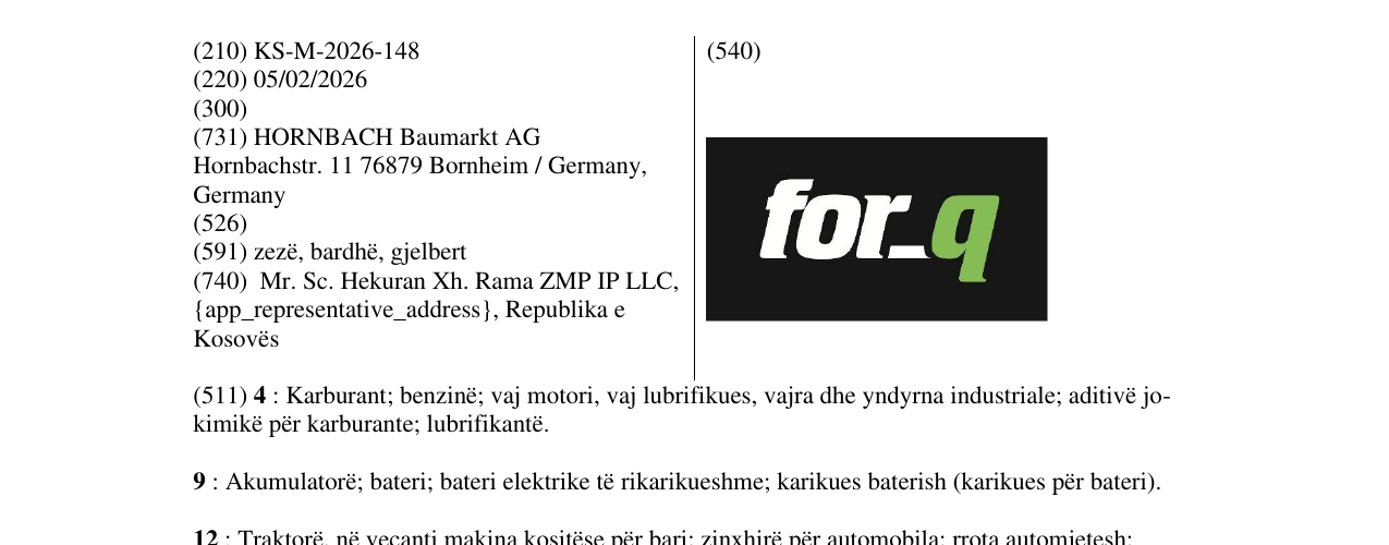 Zëri i markës KS/M/2026/148 në buletin