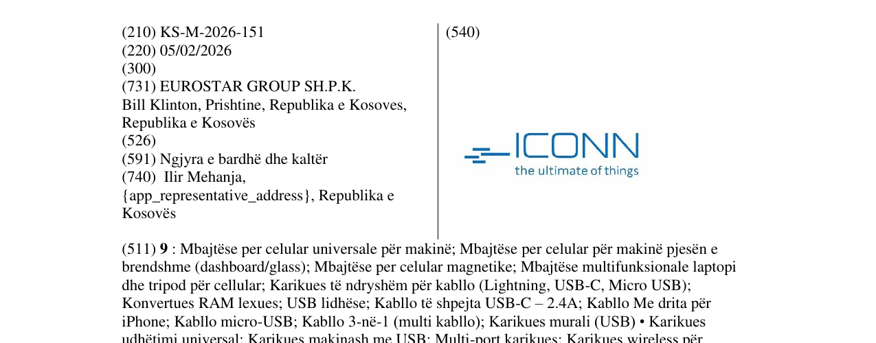 Zëri i markës KS/M/2026/151 në buletin