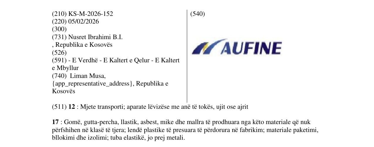 Zëri i markës KS/M/2026/152 në buletin
