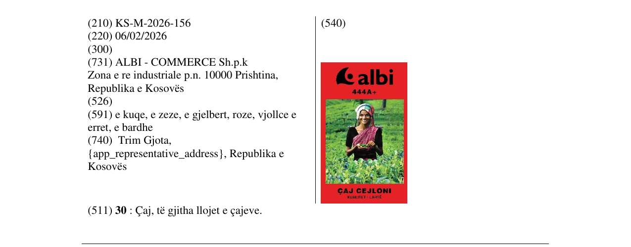 Zëri i markës KS/M/2026/156 në buletin