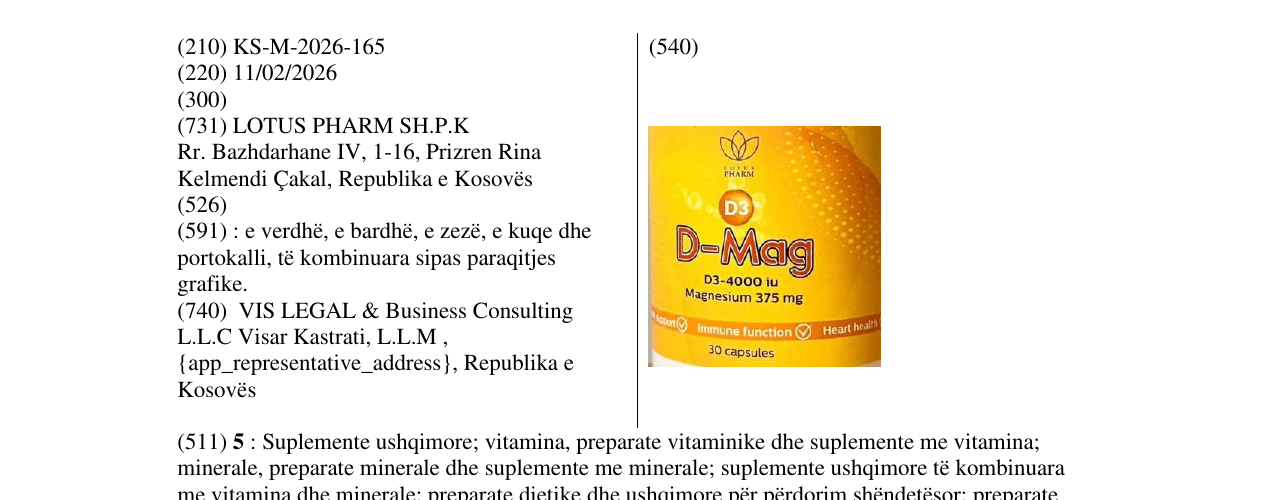 Zëri i markës KS/M/2026/165 në buletin