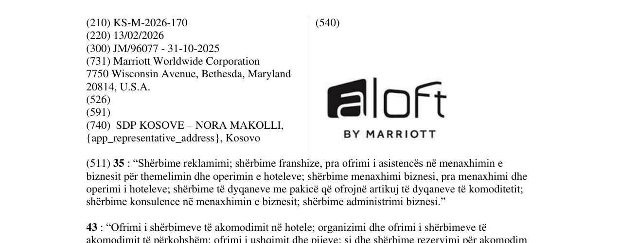 Zëri i markës KS/M/2026/170 në buletin