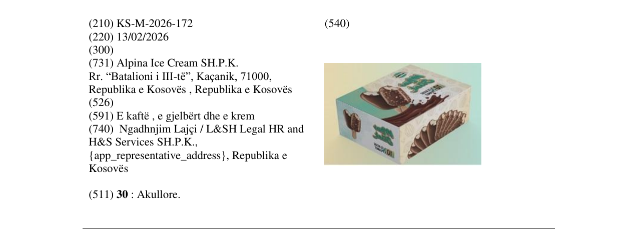 Zëri i markës KS/M/2026/172 në buletin