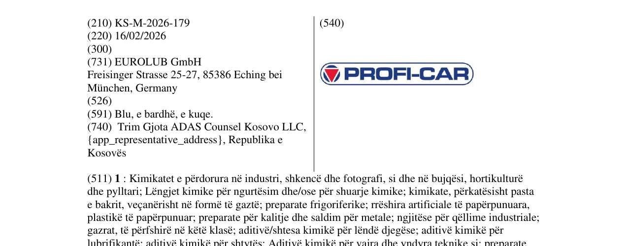 Zëri i markës KS/M/2026/179 në buletin