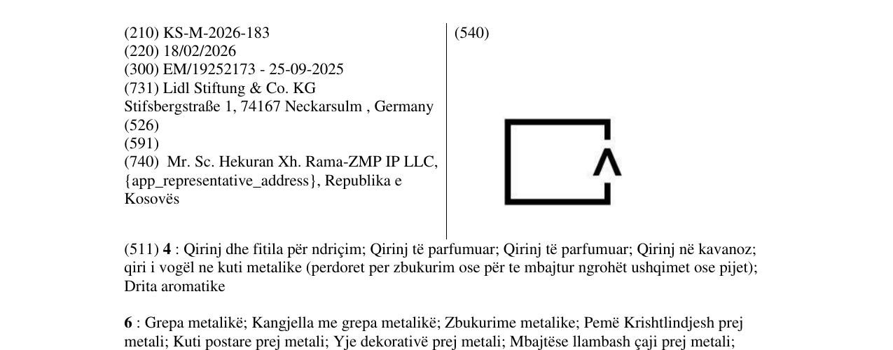 Zëri i markës KS/M/2026/183 në buletin