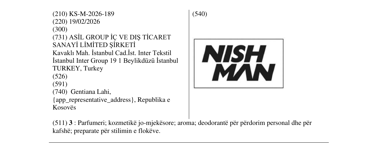 Zëri i markës KS/M/2026/189 në buletin