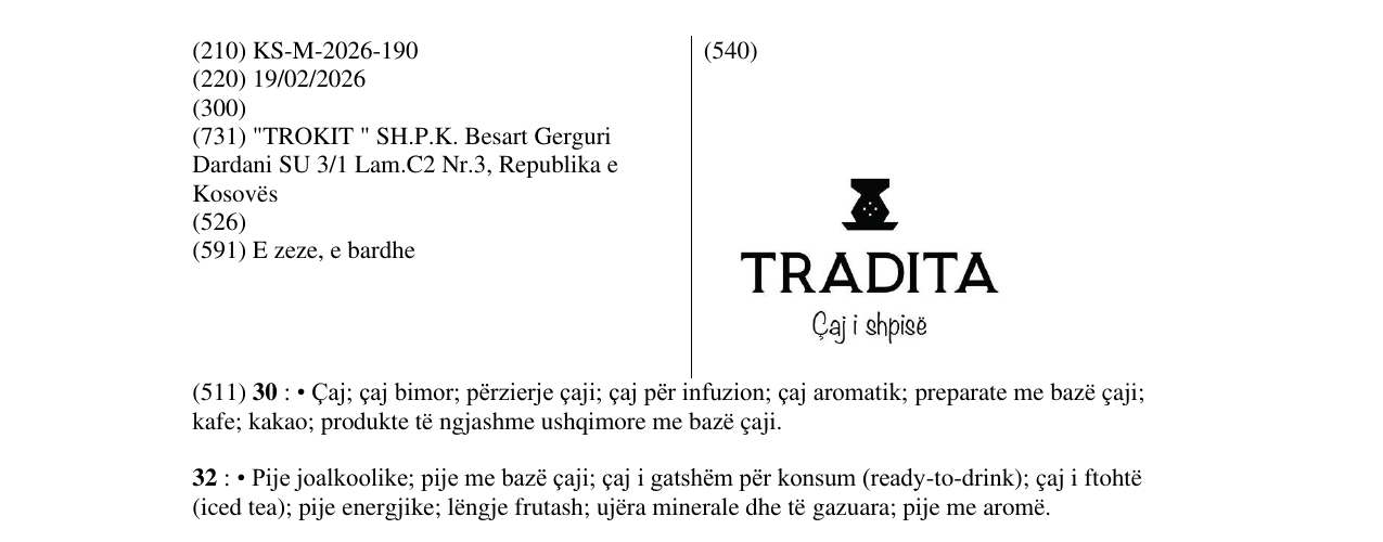 Zëri i markës KS/M/2026/190 në buletin