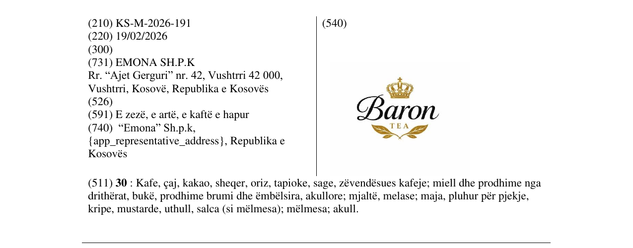Zëri i markës KS/M/2026/191 në buletin