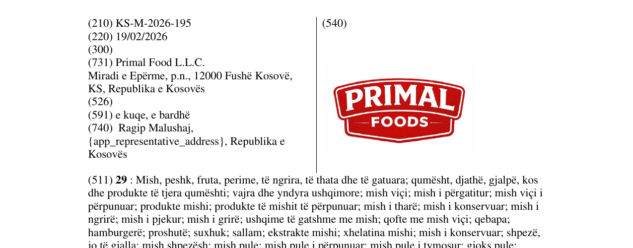 Zëri i markës KS/M/2026/195 në buletin