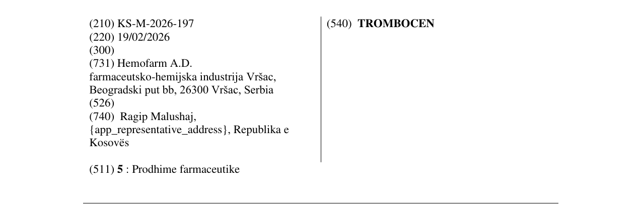 Zëri i markës TROMBOCEN në buletin