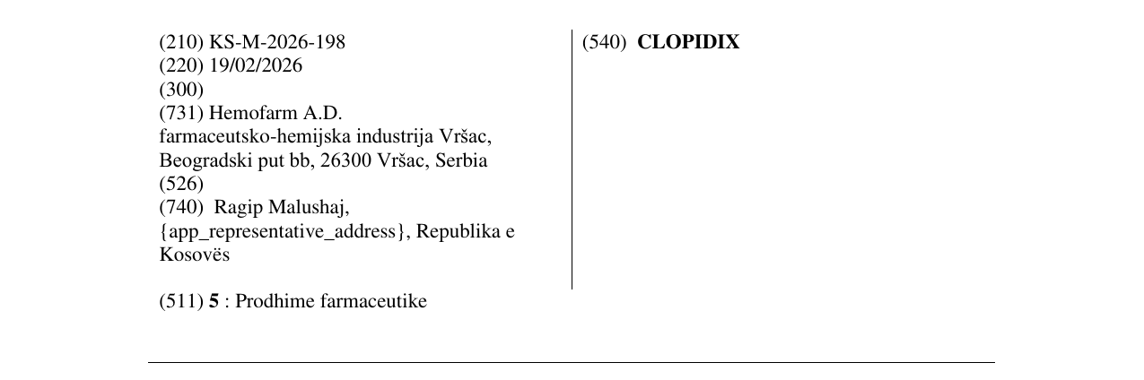 Zëri i markës CLOPIDIX në buletin