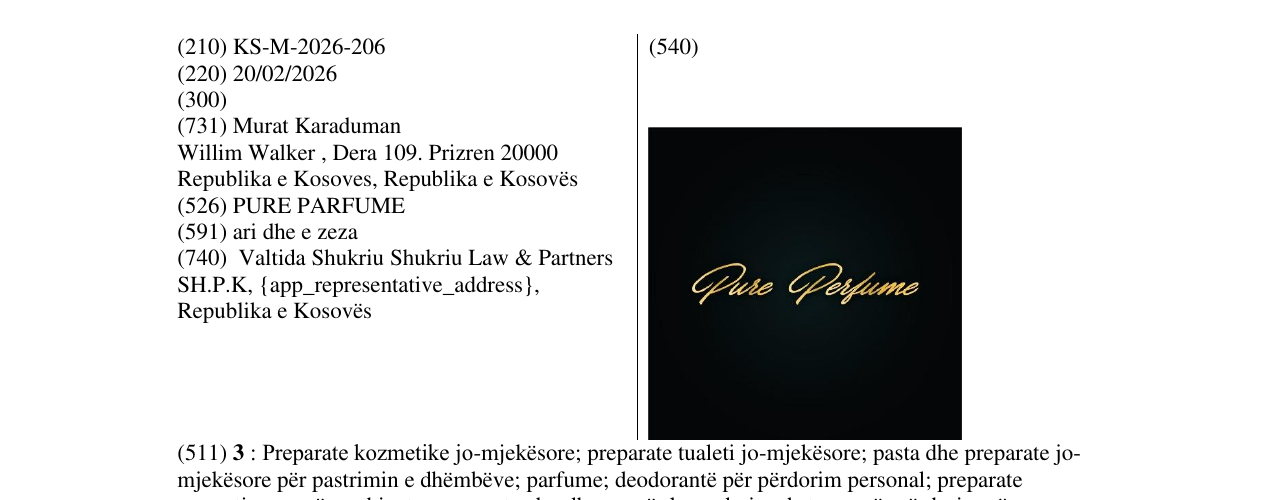 Zëri i markës PURE PARFUME në buletin
