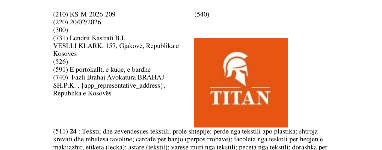 Zëri i markës KS/M/2026/209 në buletin