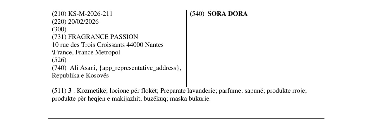 Zëri i markës SORA DORA në buletin