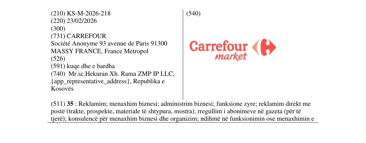 Zëri i markës KS/M/2026/218 në buletin