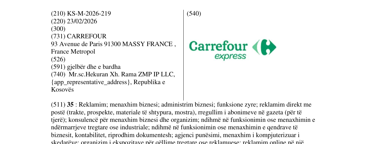 Zëri i markës KS/M/2026/219 në buletin