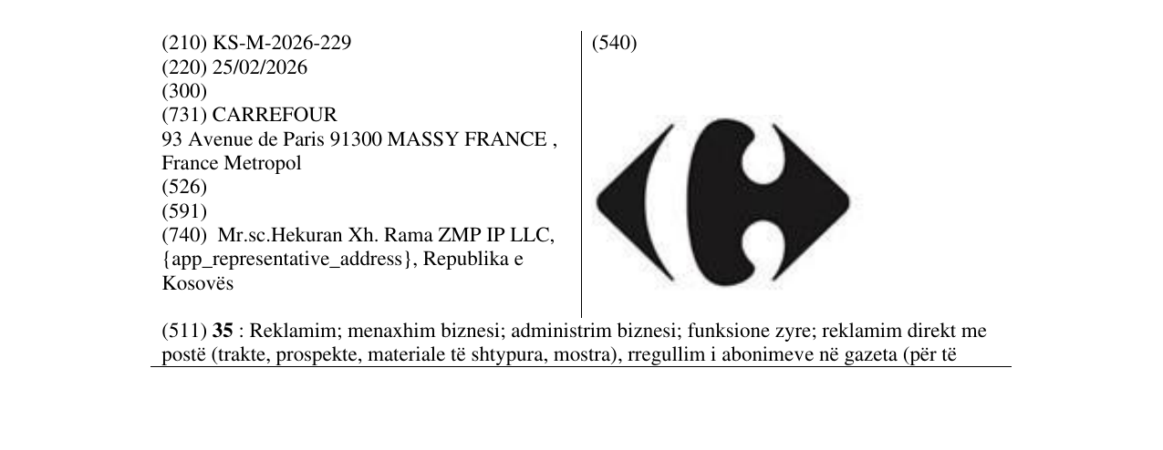 Zëri i markës KS/M/2026/229 në buletin