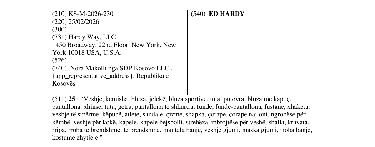 Zëri i markës ED HARDY në buletin