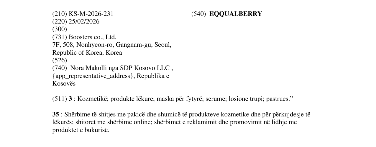 Zëri i markës EQQUALBERRY në buletin