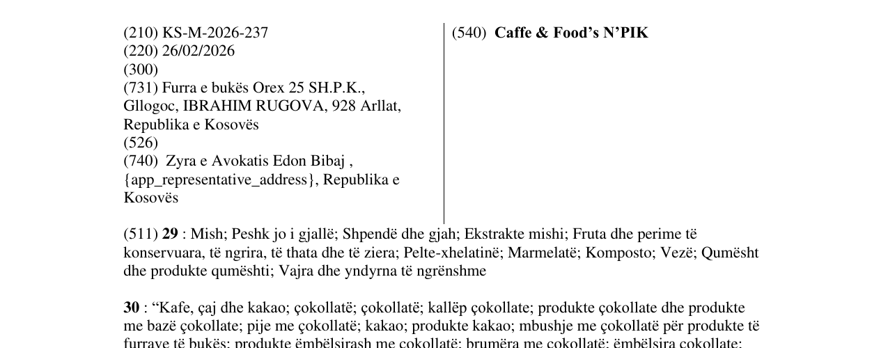 Zëri i markës Caffe & Food’s N’PIK në buletin