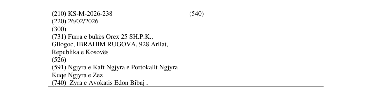 Zëri i markës KS/M/2026/238 në buletin