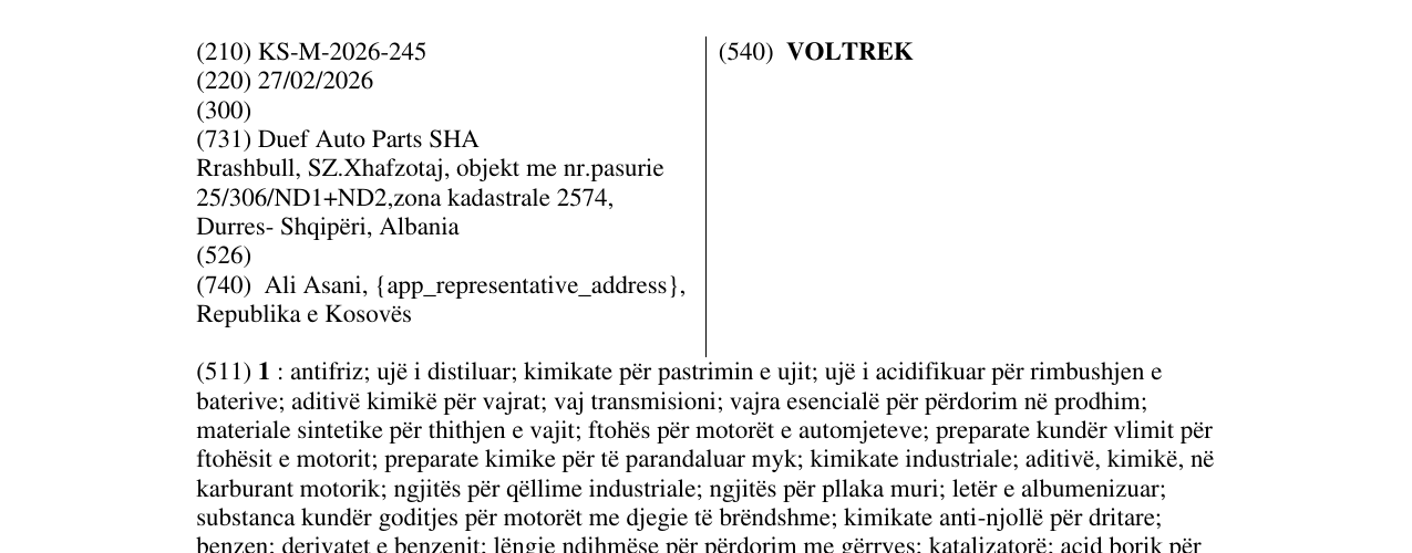Zëri i markës VOLTREK në buletin